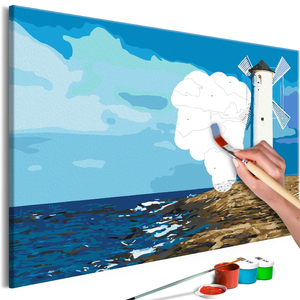 Obraz do samodzielnego malowania - Latarnia morska z wiatrakiem