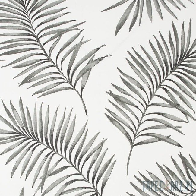 Biała tapeta tropikalna w szare liście palmy ładna